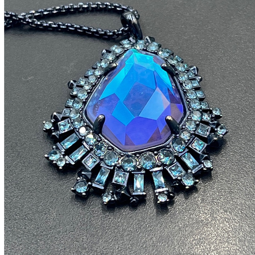 Kendra Scott Navy Gunmetal Daenerys Necklace in Indigo Dichroic Glass Adjustable